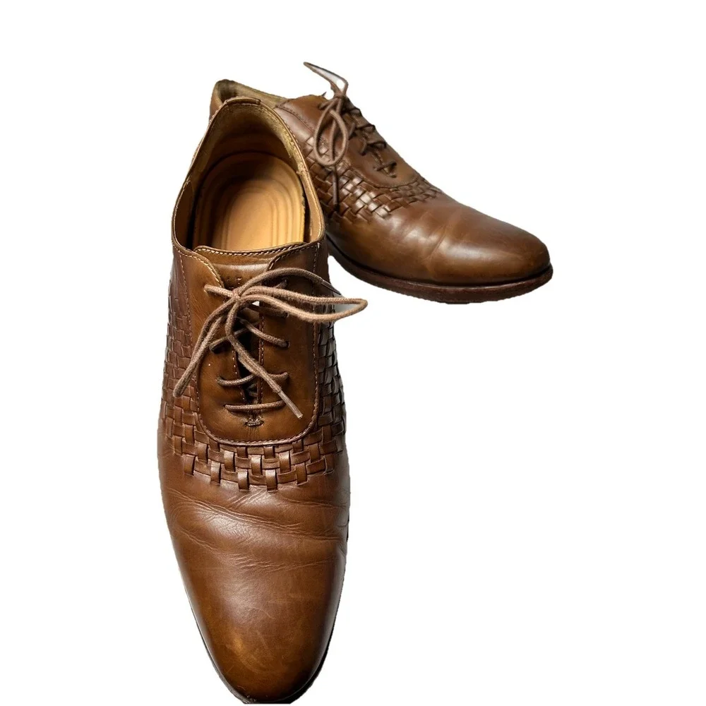 Cole Haan Grand OS Woven Leather Oxfords 10.5 M British Tan Brown Dress Shoes‎